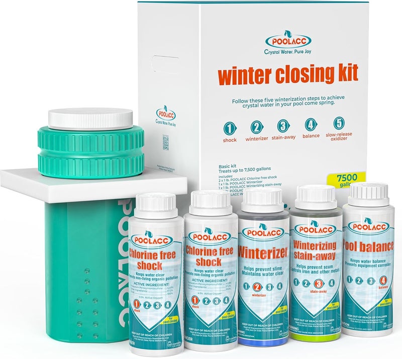 POOLACC All-in-One Winter Pool Closing Kit for Above Ground Pools and In-ground Pools, Handles Up to 7,500 Gallons, Swimming Pool Winterizing Kit with Multiple Accessories - Image 1
